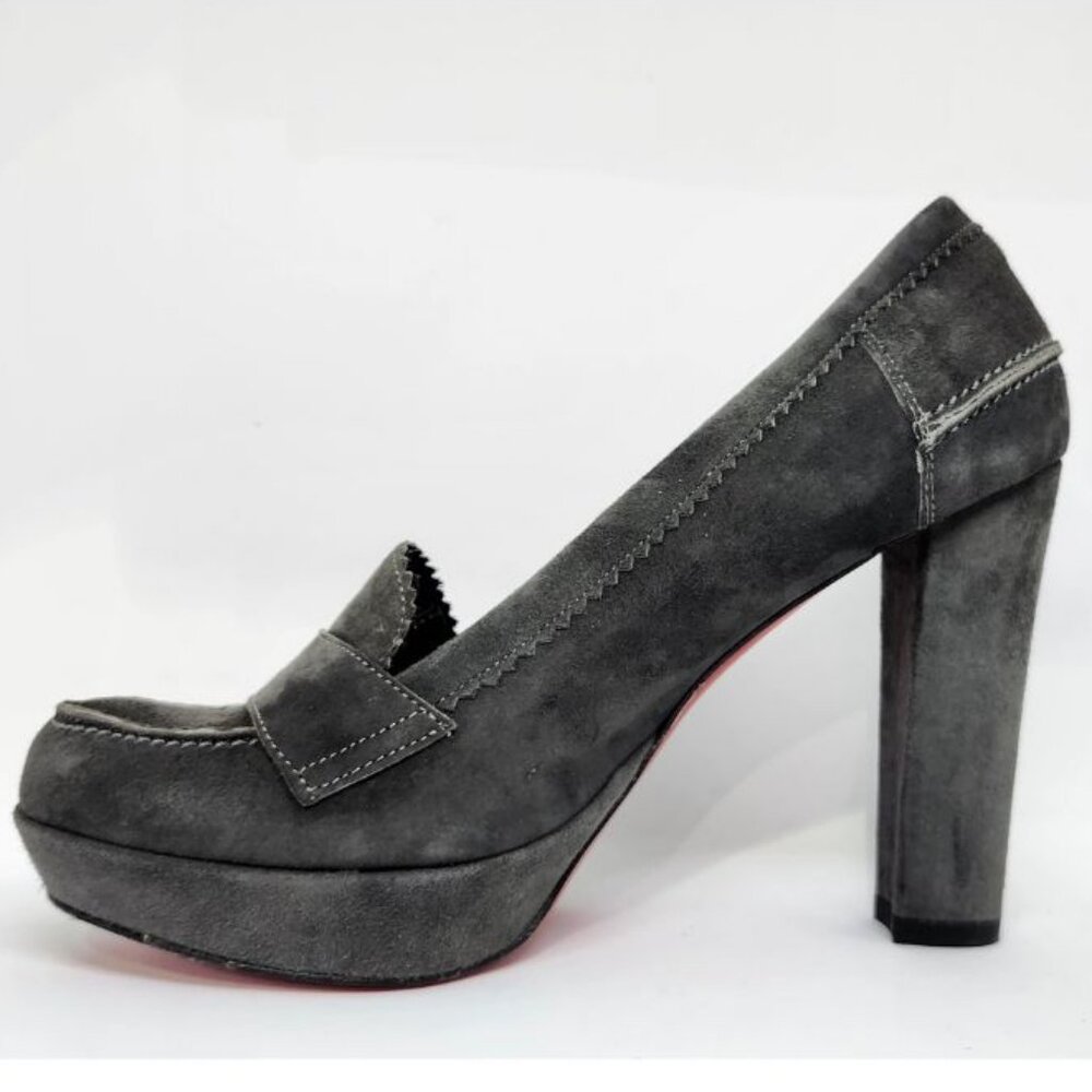 Laura Ferri Women's Grey Suede Block Heel Loafer W/Red Bottoms Size 7 & 8.5 - Picture 2 of 8